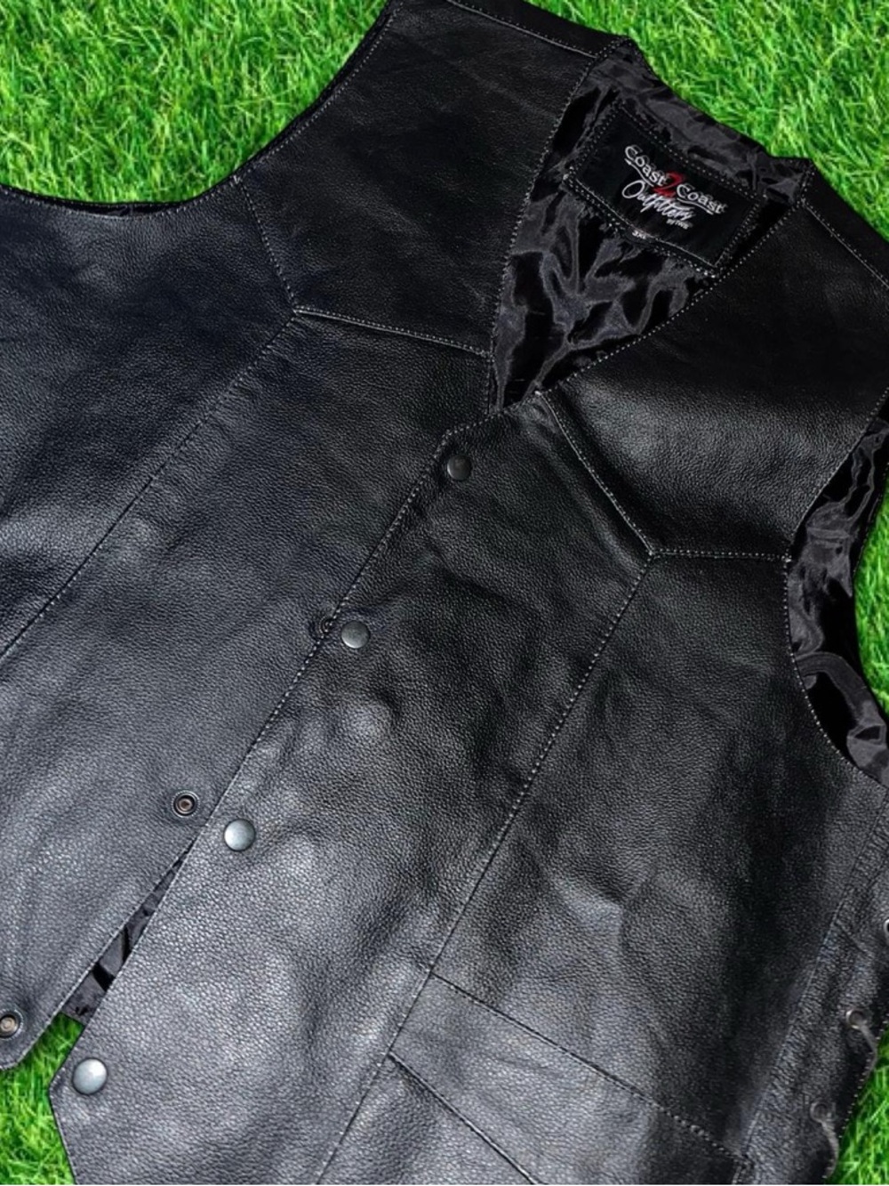 Men’s Coast to Coast Outfitters Leather Biker Vest Side Lace Snap Front Sz 3XL